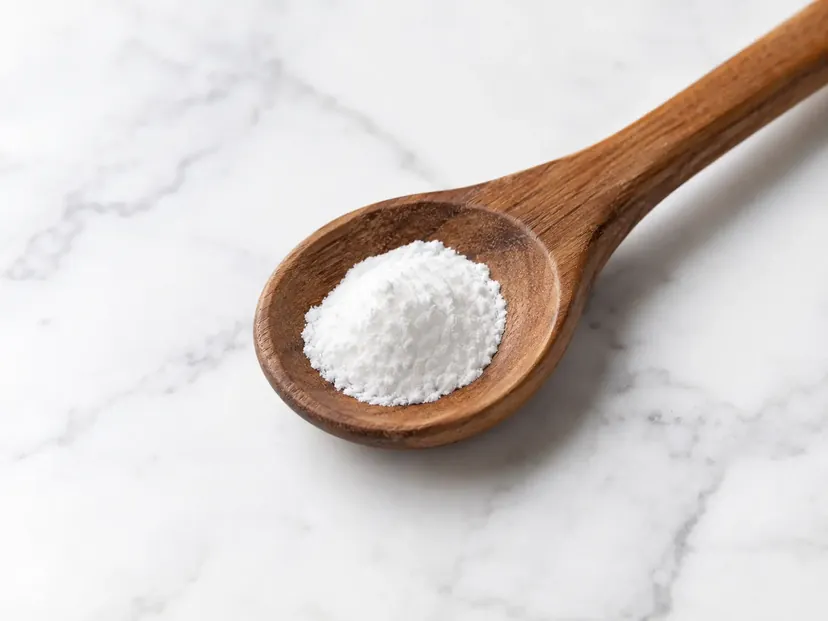 Serbuk D-Biotin atas sudu kayu